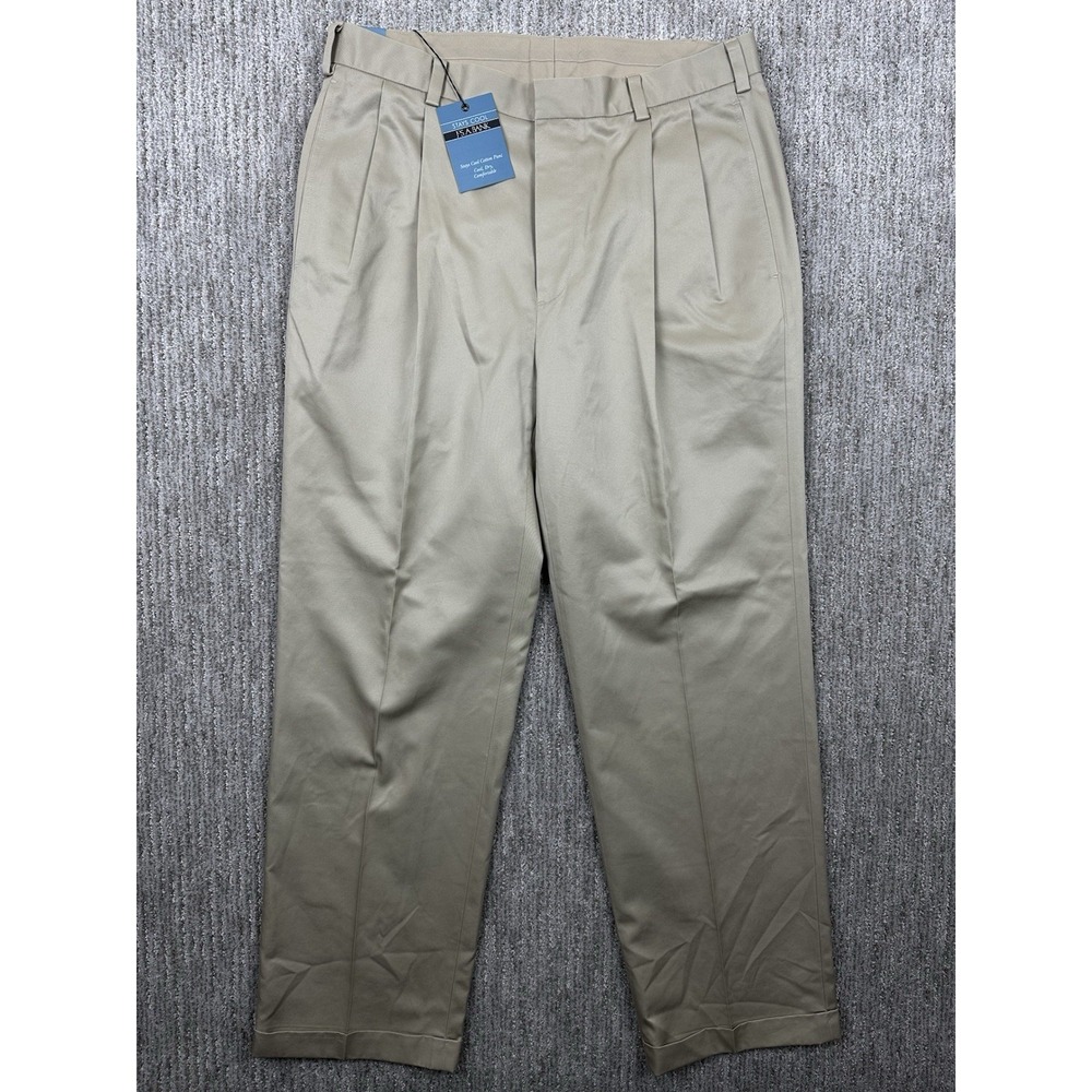 NWT Jos. A Bank Beige Stays Cool Straight Pleated Cuffed Dress Pants 34x30
